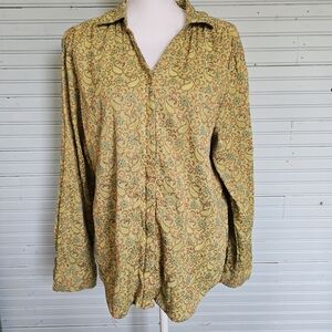 Sundance Long Sleeved Chartreuse Green Paisley Flower Embossed Shirt Size L